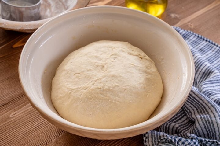 Italian bread dough mixed in a bowl