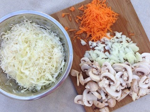 preparation for cabbage and mushroom savory crepes 