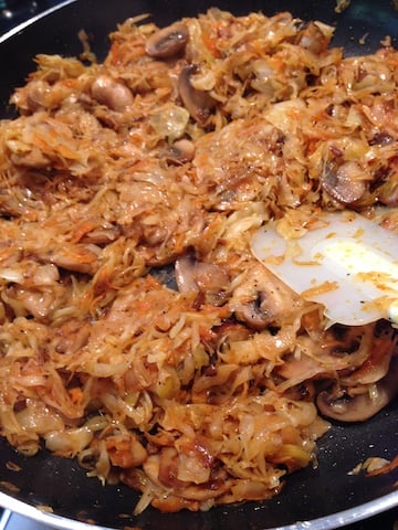 braised cabbage and mushroom filling for mushroom crepes 