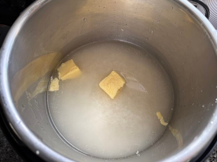 image of rice to be cooked in the Instant Pot for beef and broccoli recipe