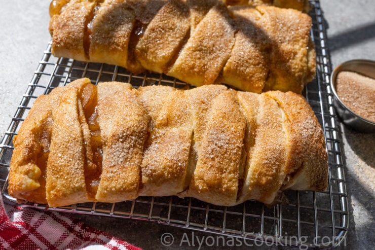 image of braided apple hand pies on a mini cooling rack