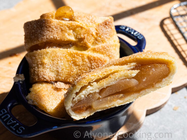 image of a sliced braided apple hand pie