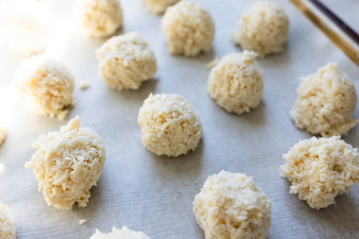 image of scooped and shaped coconut macaroons (freeze or bake)