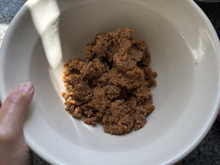 image of a buttery and chewy graham cracker dough for tarts