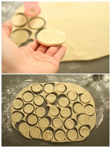 cutting out Vareniki dough