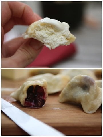 boiled vareniki (cheese or blueberry)