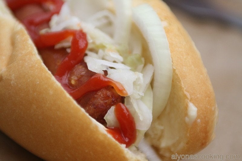 Ukrainian sausage sandwich with sauerkraut 