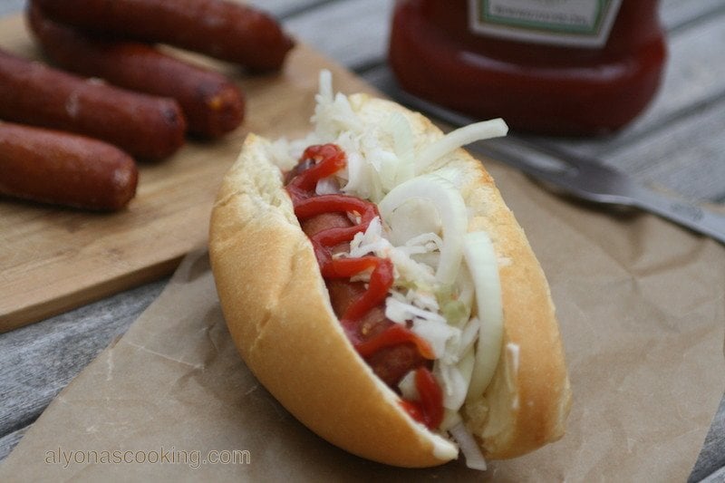 Ukrainian sausage sandwiches with sauerkraut (Ukrainian hot dogs) favorite street food
