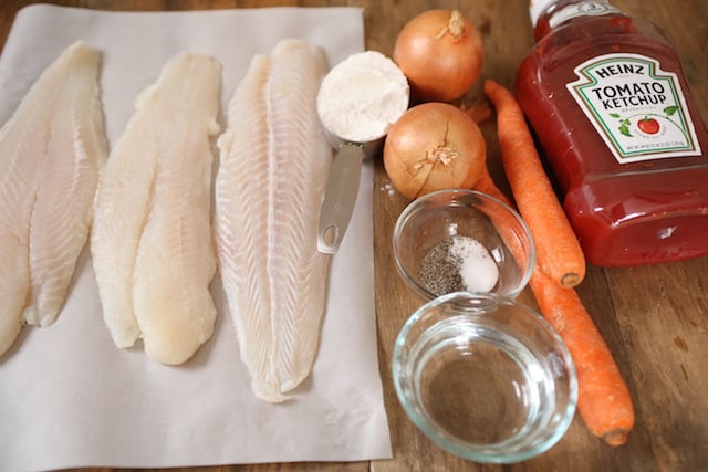 All ingredients laid out for making delicious simmered Swai fillets.