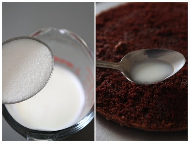 Drizzling syrup on cake layer