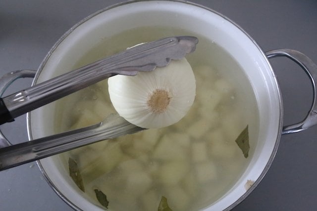 Step 5: Boiling potatoes and onion