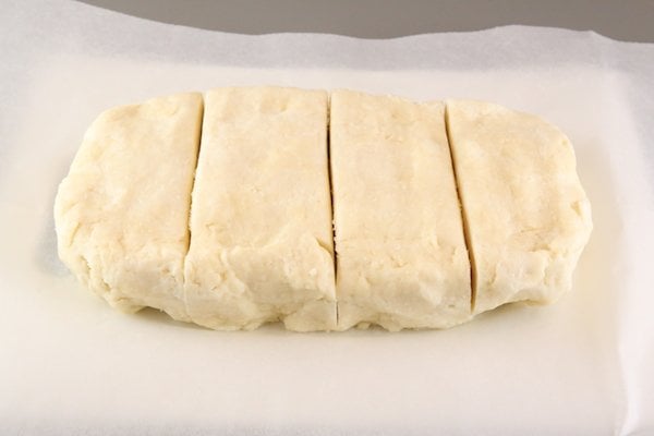 Chilled Rugelach dough and divided