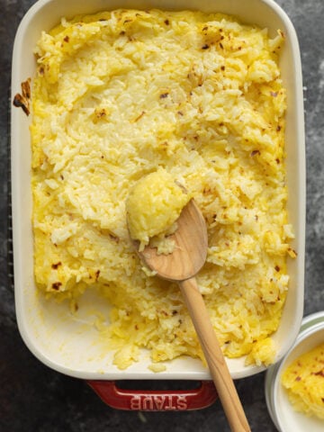 baked rice pudding in a baking dish