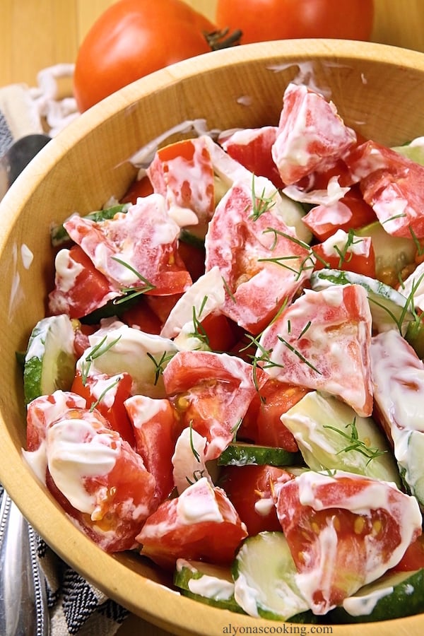 Creamy Cucumber Tomato Salad with Mayonnaise and Sour Cream