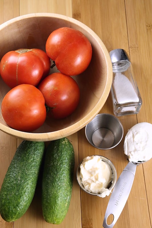 Ingredients for Creamy Cucumber Tomato Salad