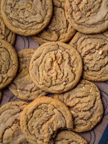 homemade subway peanut butter cookies laying flat on top of each other
