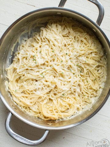 creamy parmesan garlic angel hair pasta all made in one pan for an easy dinner or side dish