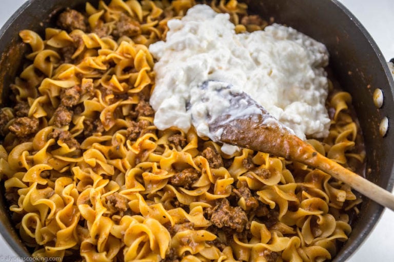 EASY OnePan Beef Stroganoff (Sour Cream Egg Noodles)