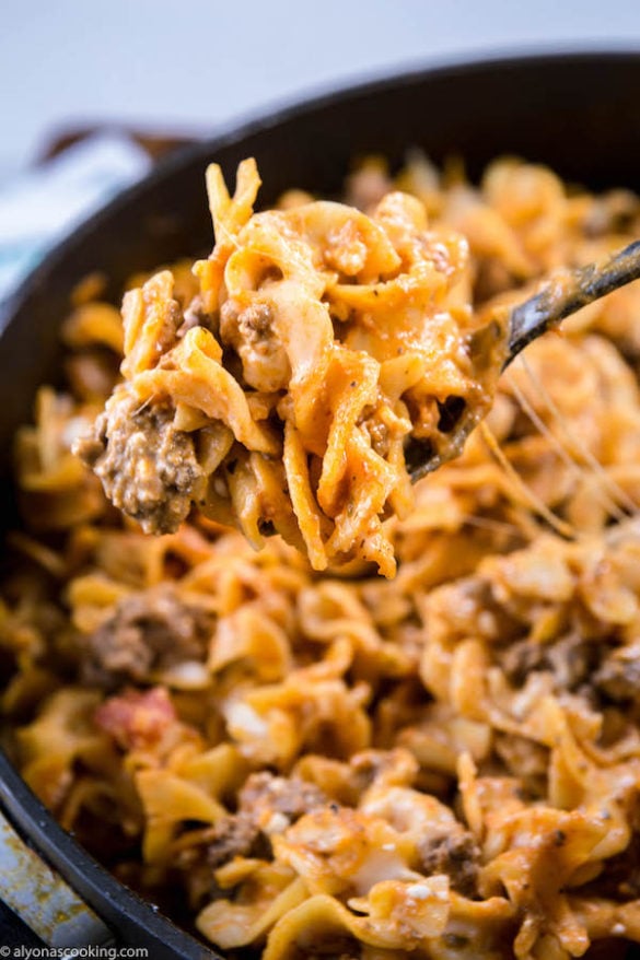 EASY OnePan Beef Stroganoff (Sour Cream Egg Noodles)