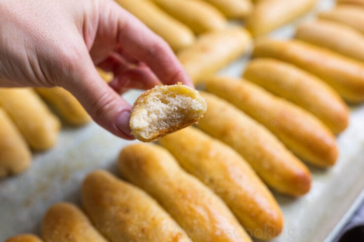 inside of a breadstick with a sot, airy, and chewy texture (like Olive Garden's)