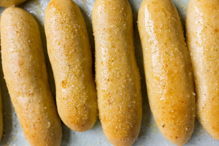 Close up of homemade breadsticks like Olive Garden's