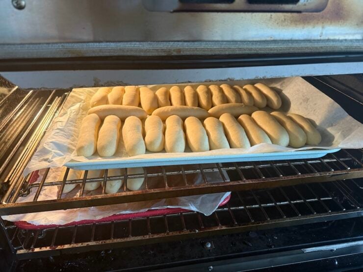 image of soft and chewy breadsticks baking in the oven
