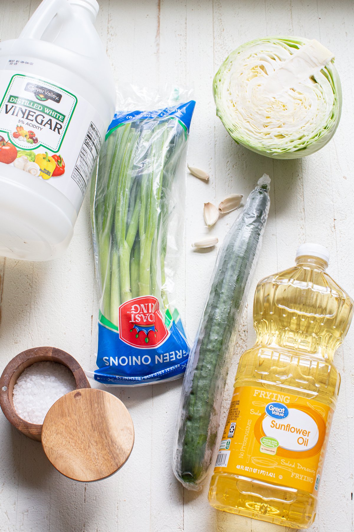 ingredients for cucumber and cabbage salad