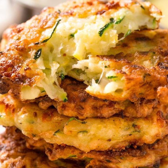 Cheesy Zucchini Fritters ready to eat