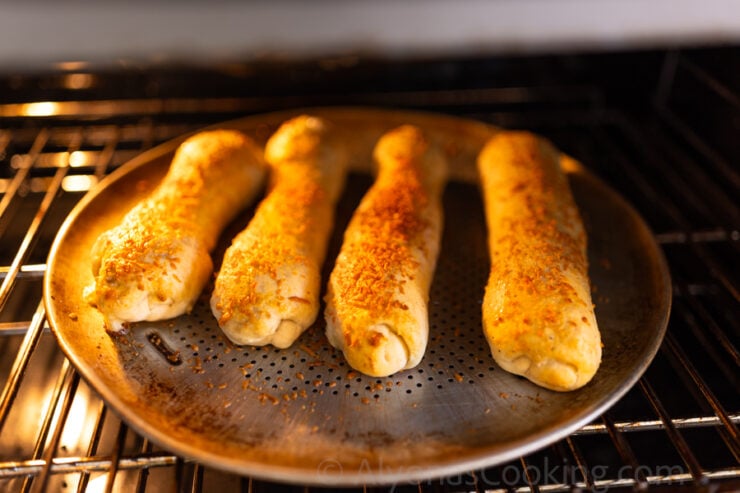 image of baked homemade Costco chicken bakes at home in an oven 