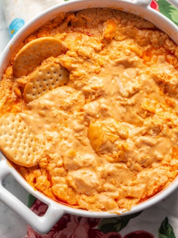 buffalo chicken dip recipe that is super creamy from Franks red hot sauce