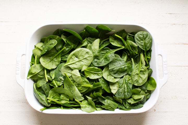 assembled spinach for creamy spinach chicken casserole