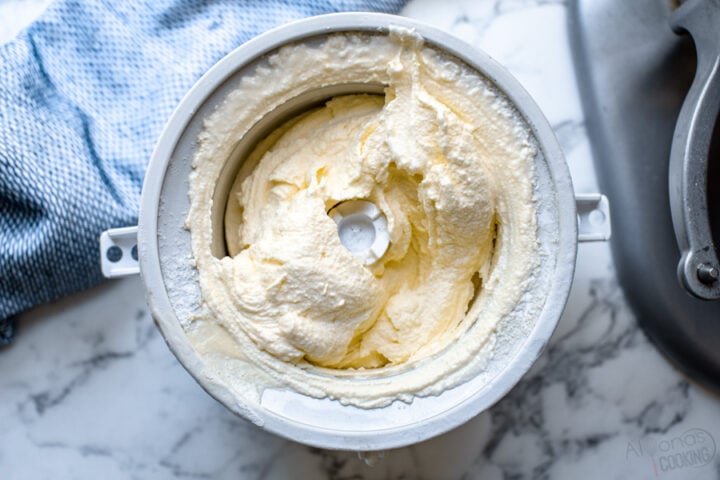 churned vanilla ice cream in a bowl