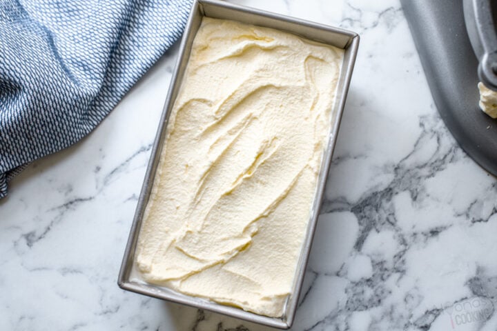 vanilla ice cream in a loaf pan