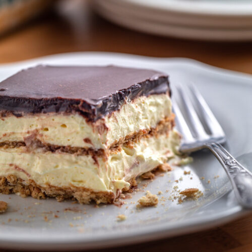 NoBake Chocolate Eclair Cake with Easy Homemade Frosting!
