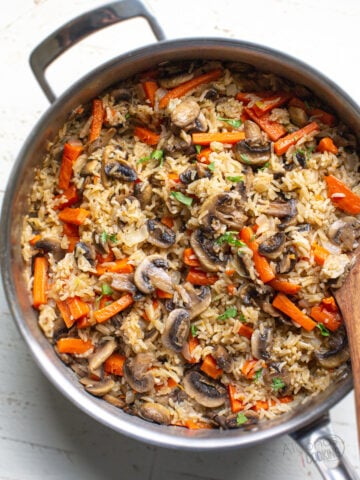 mushroom rice pilaf in a pan