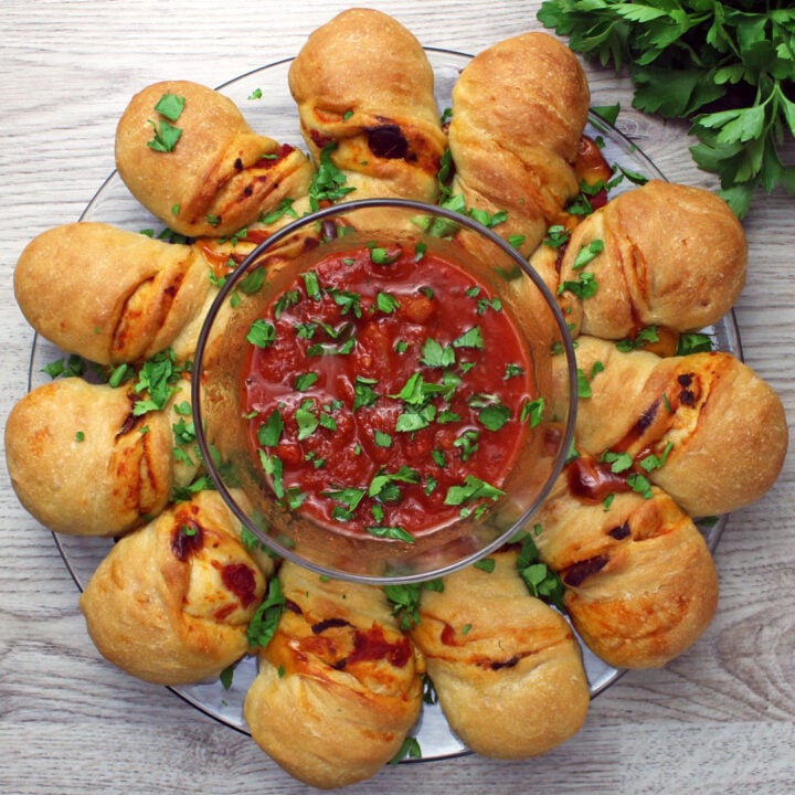 pull apart bread from crescent dough to make a pizza twist