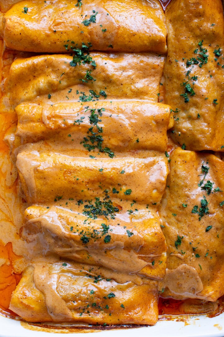 beef enchiladas in a homemade enchilada sauce