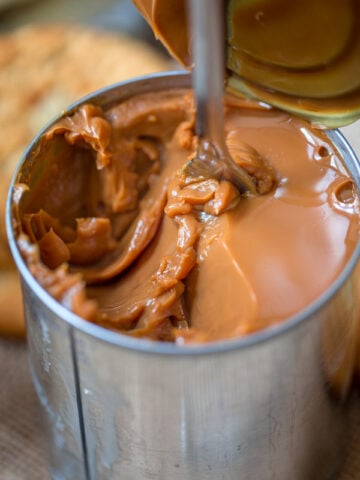 sweetened condensed milk cooked to dulce de leche in the instant pot without a jar just straight in the can like caramel to a deep brown color