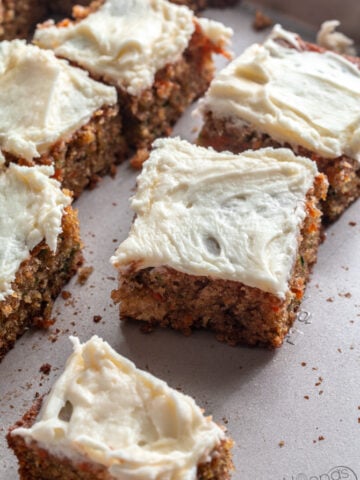 shredded carrot and zucchini cake made in a sheet pan