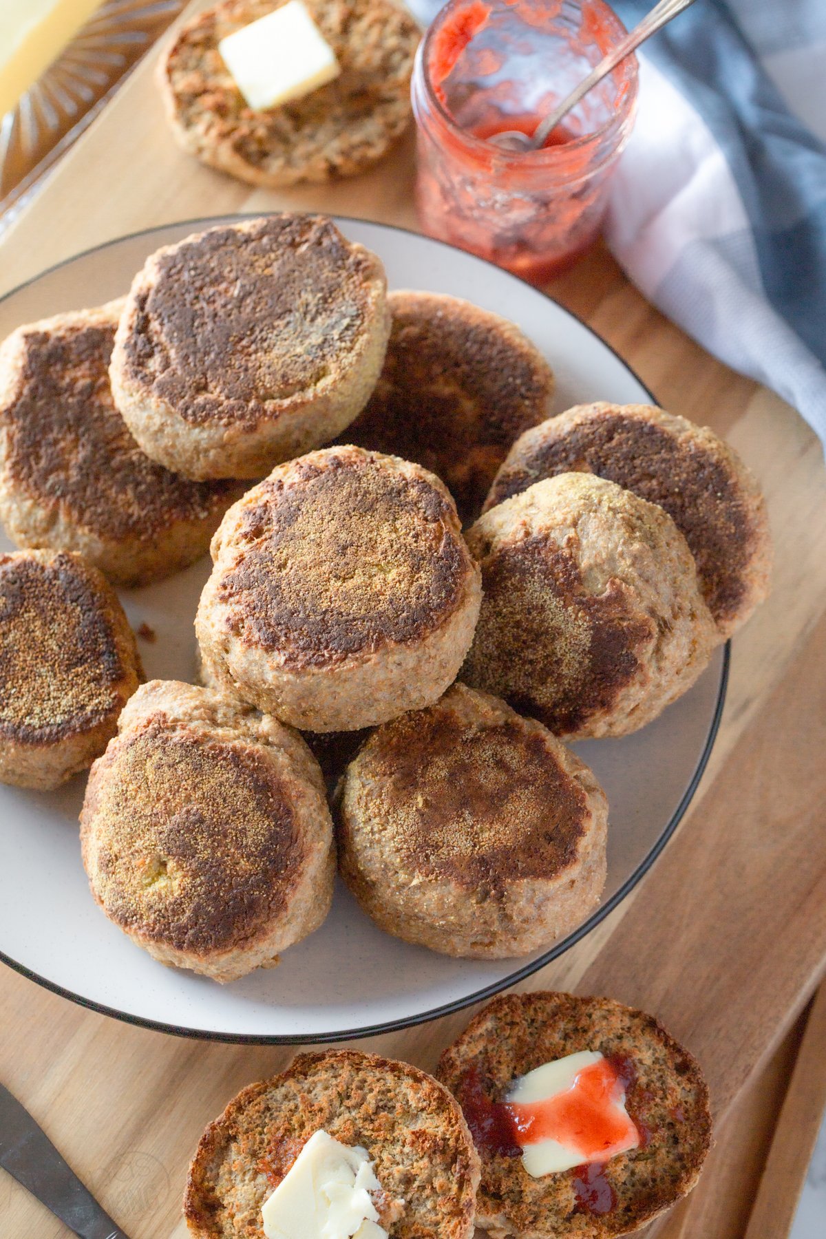 sourdough english muffins with whole wheat flour (hard white wheat berries that have been freshly milled)