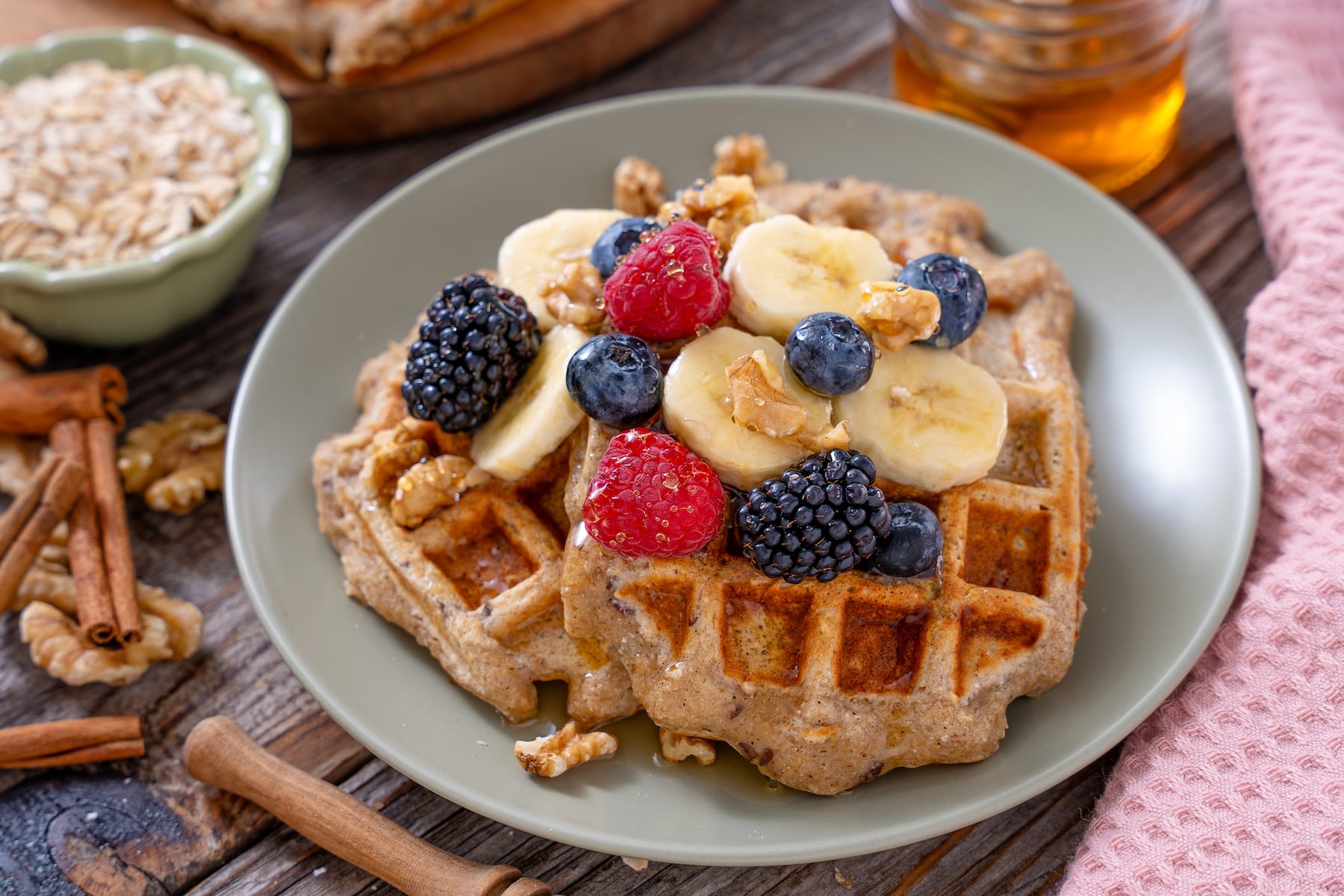 healthy banana oat waffles