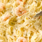creamy garlic shrimp Alfredo recipe with boiled shrimp not pan fried