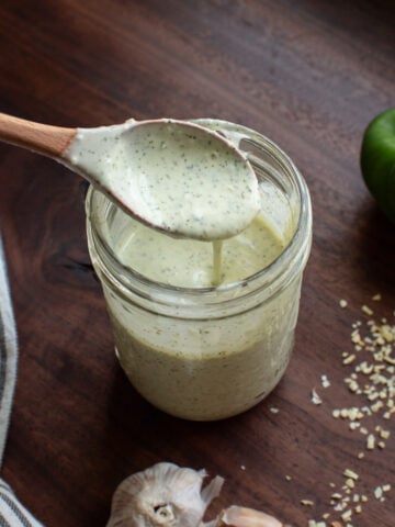 homemade kefir ranch dressing in a mason jar