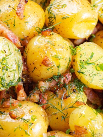 baby boiled potatoes in butter bacon sauce