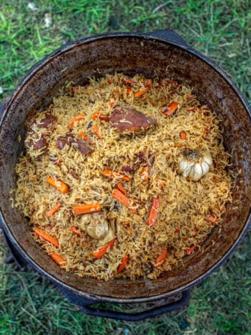 how to make Uzbek Plov in a Kazan over fire