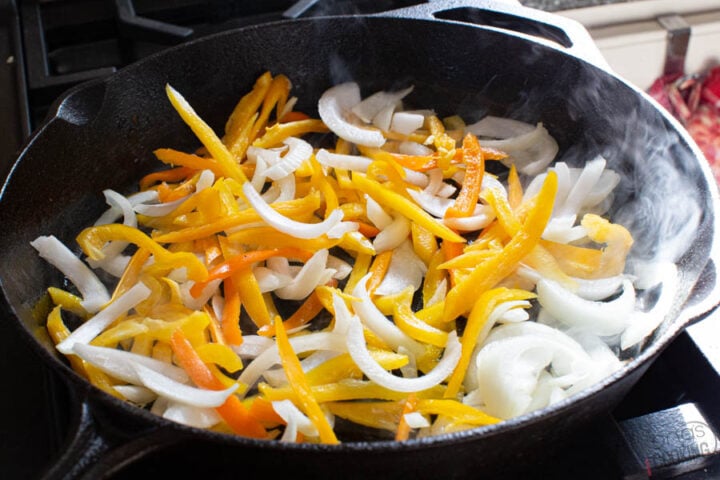 how to sauté peppers and onions in a skillet