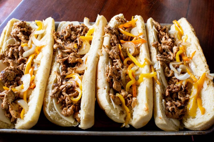 how to assemble chicken Philly cheesesteaks