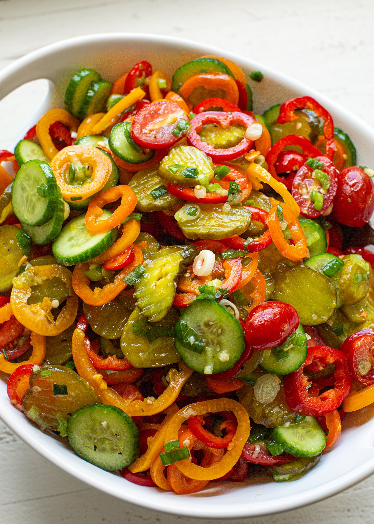 cucumber salad with pickles and fresh vegetables 