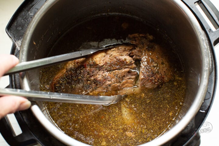 removing the tender beef from the instant pot