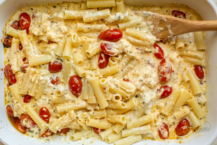baked feta pasta mixed with pasta